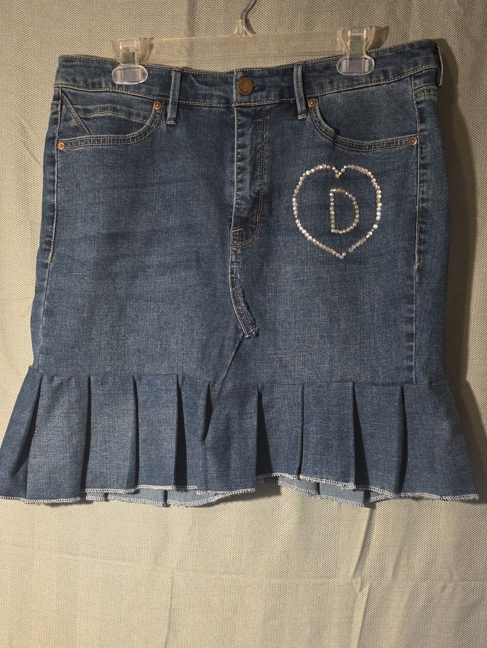 Seven7 Blue Denim Skirt with Tan Label